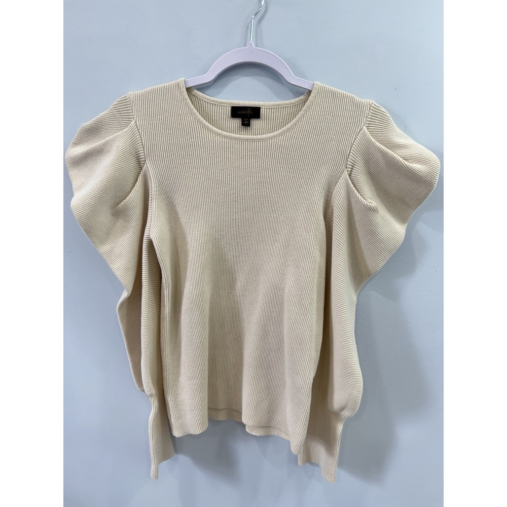Versona Ontwelfth Ribbed Cream Puff Sleeve Knit Top Large Stretch